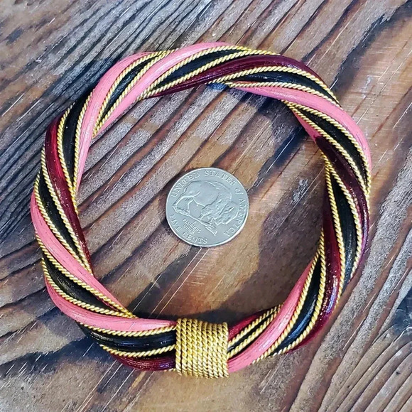 Handcrafted Twisted Rattan Red Pink Bangle Bracelet Gold Pink Burgundy Black - Picture 4 of 7